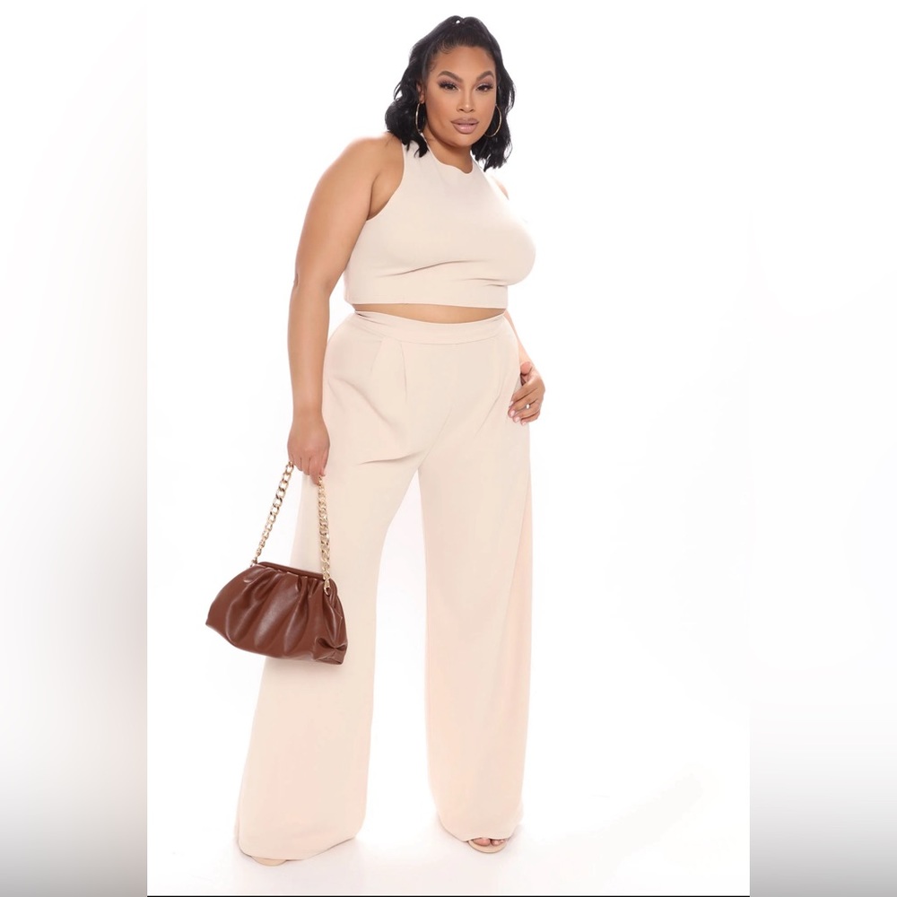 Brand new khaki, two piece wide, leg pants set